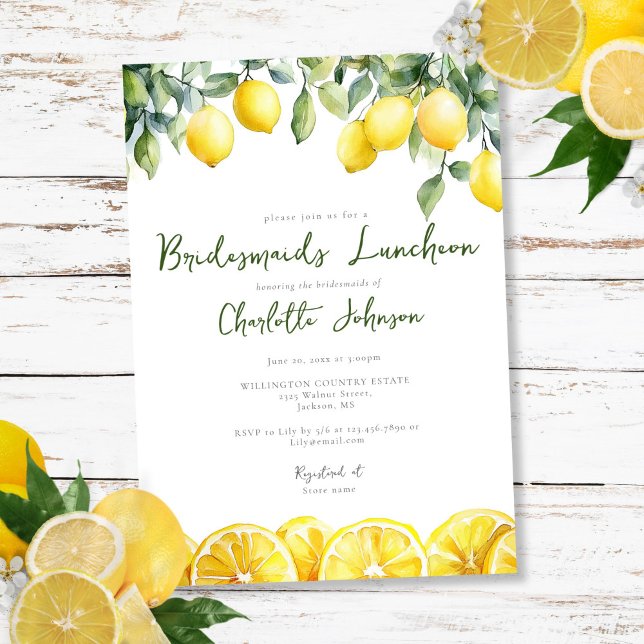 Modern Watercolor Lemon Bridesmaids Luncheon Invitation (Modern Watercolor Lemon Bridesmaids Luncheon Invitation)