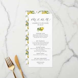 Modern Watercolor Lemon Citrus Wedding Menu