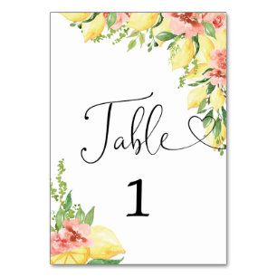 Modern Watercolor Lemon Floral Bridal Shower Table Number