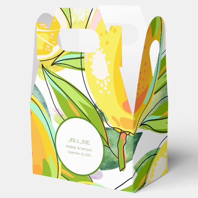 Modern Watercolor Lemon Garden yellow Favor Box (Opened)