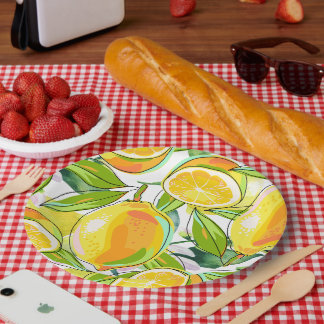 Modern Watercolor Lemon Garden yellow Paper Plates