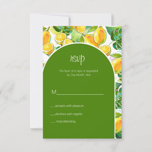 Modern Watercolor Lemon Garden yellow Rsvp Card