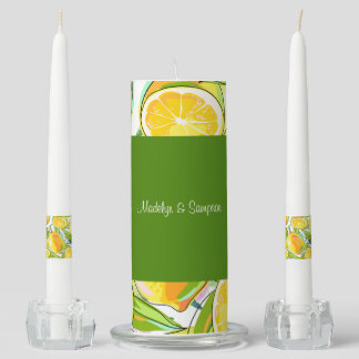 Modern Watercolor Lemon Garden yellow Unity Candle Set