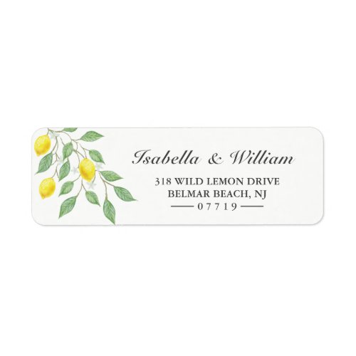 Modern Watercolor Lemon Summer Wedding Address Label