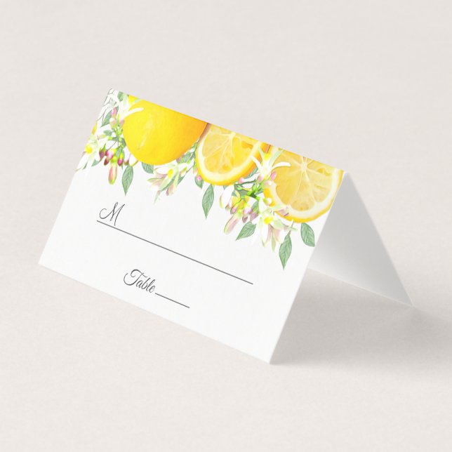 Modern Watercolor Lemon Summer Wedding Place (Front)