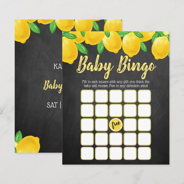 Modern Watercolor Lemon Tree Baby Shower Bingo (Front/Back)