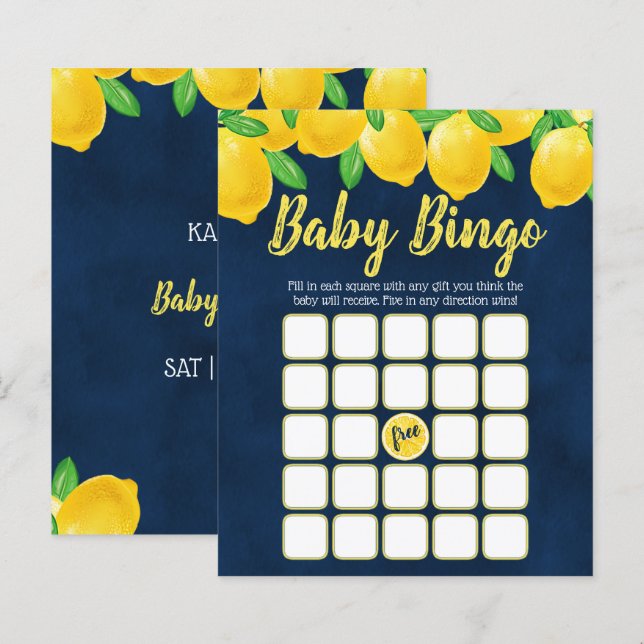 Modern Watercolor Lemon Tree Baby Shower Bingo (Front/Back)