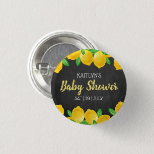 Modern Watercolor Lemon Tree Baby Shower Button