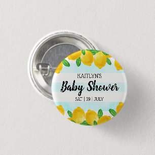 Modern Watercolor Lemon Tree Baby Shower Button