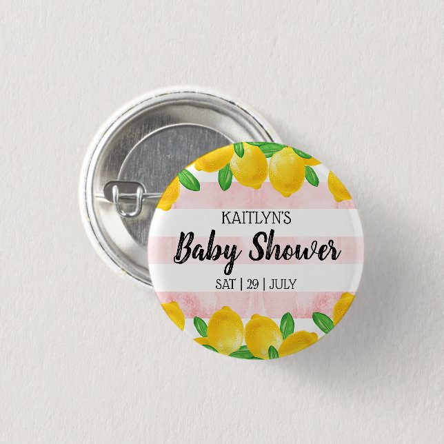 Modern Watercolor Lemon Tree Baby Shower Button (Front & Back)