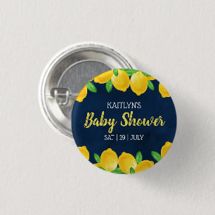 Modern Watercolor Lemon Tree Baby Shower Button