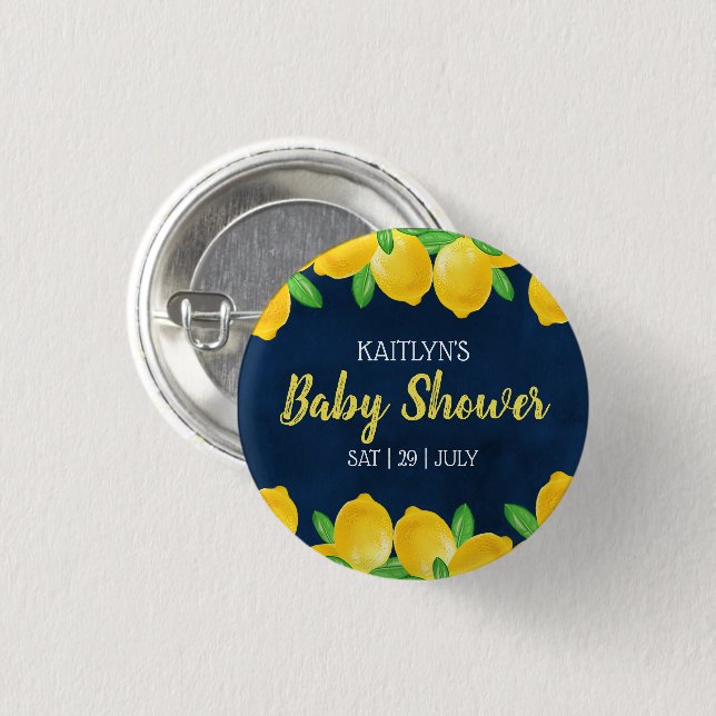 Modern Watercolor Lemon Tree Baby Shower Button (Front & Back)