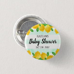 Modern Watercolor Lemon Tree Baby Shower Button