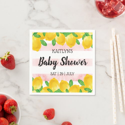 Modern Watercolor Lemon Tree Baby Shower Napkins