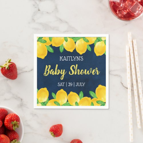 Modern Watercolor Lemon Tree Baby Shower Napkins
