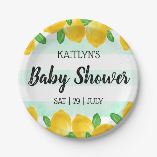 Modern Watercolor Lemon Tree Baby Shower Paper Plates