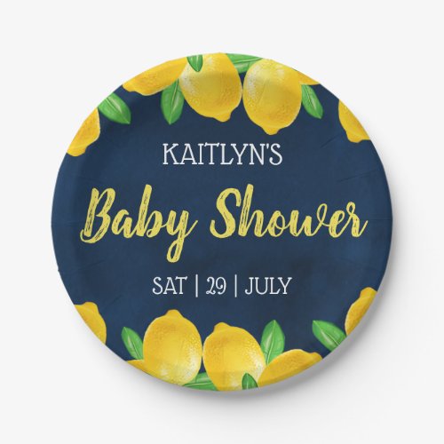 Modern Watercolor Lemon Tree Baby Shower Paper Plates