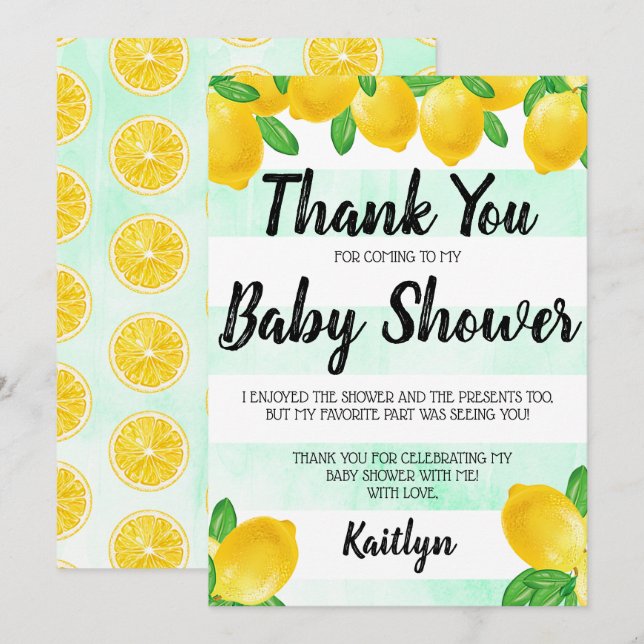 Modern Watercolor Lemon Tree Baby Shower Thank You Card (Front/Back)