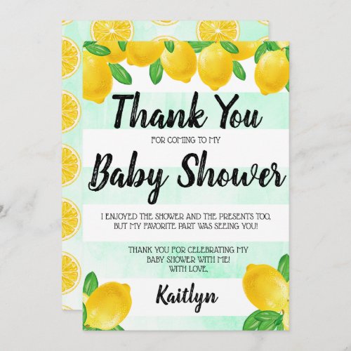 Modern Watercolor Lemon Tree Baby Shower Thank You Card