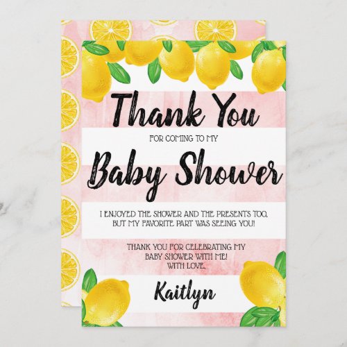 Modern Watercolor Lemon Tree Baby Shower Thank You Card