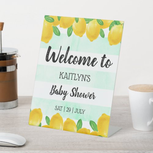 Modern Watercolor Lemon Tree Baby Shower Welcome Pedestal Sign