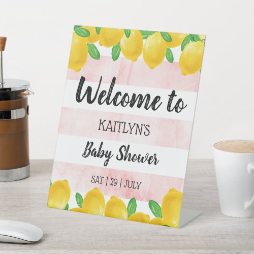 Modern Watercolor Lemon Tree Baby Shower Welcome Pedestal Sign