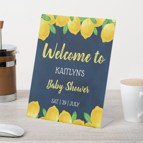 Modern Watercolor Lemon Tree Baby Shower Welcome Pedestal Sign