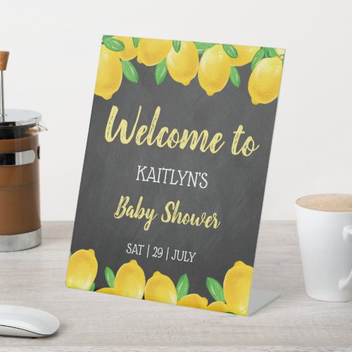 Modern Watercolor Lemon Tree Baby Shower Welcome Pedestal Sign