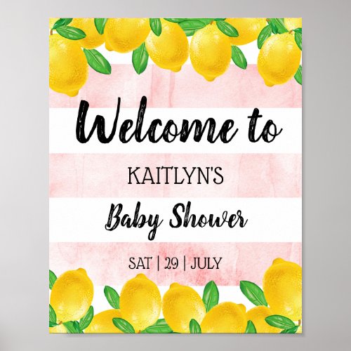 Modern Watercolor Lemon Tree Baby Shower Welcome Poster