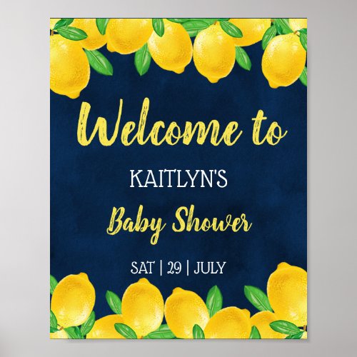 Modern Watercolor Lemon Tree Baby Shower Welcome Poster