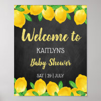 Modern Watercolor Lemon Tree Baby Shower Welcome Poster