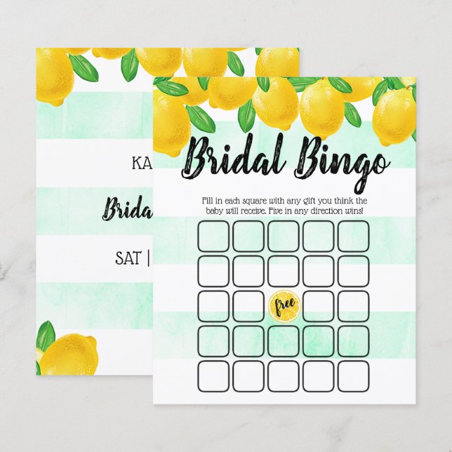 Modern Watercolor Lemon Tree Bridal Shower Bingo (Front/Back)