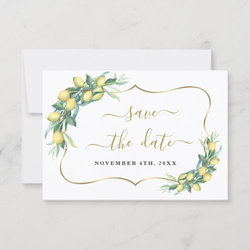 Modern Watercolor Lemon Wedding Calligraphy Save The Date