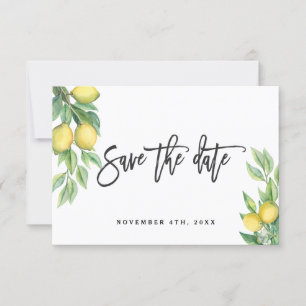 Modern Watercolor Lemon Wedding Typography Save The Date