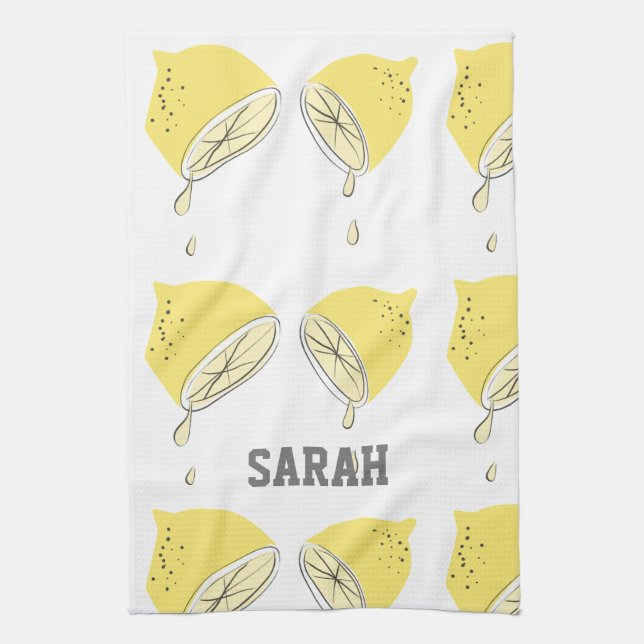 Modern Watercolor Lemon Yellow Fruit Citrus Kitchen Towel (Vertical)
