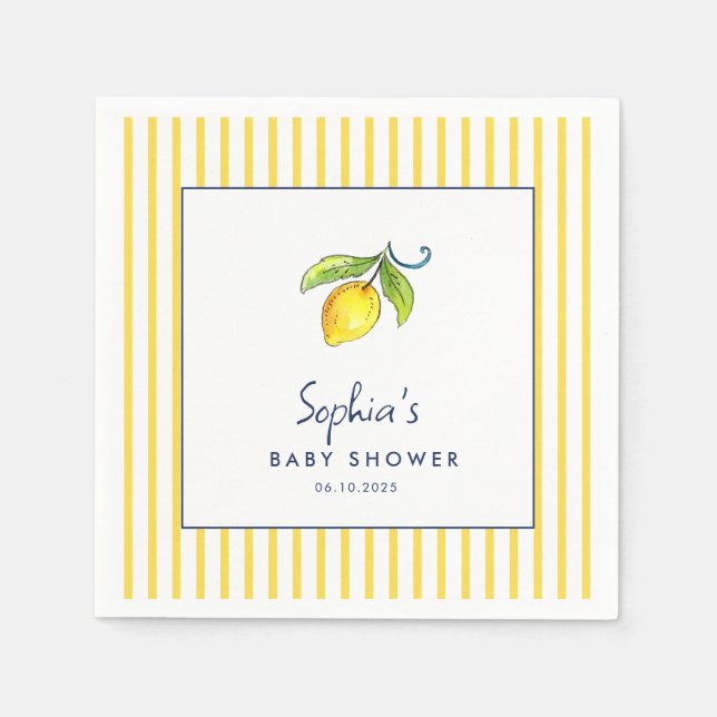 Modern Watercolor lemons Baby shower Napkins (Front)