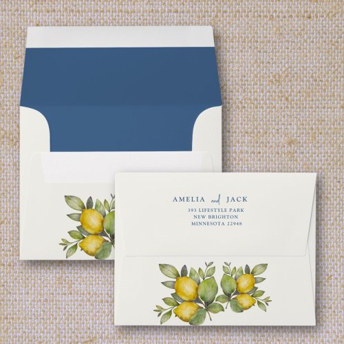 Modern Watercolor Lemons  Floral Wedding  Envelope