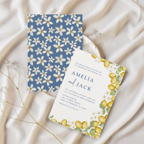 Modern Watercolor Lemons  Floral Wedding Invitation