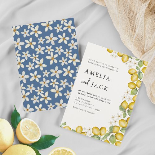 Modern Watercolor Lemons  Floral Wedding Invitation