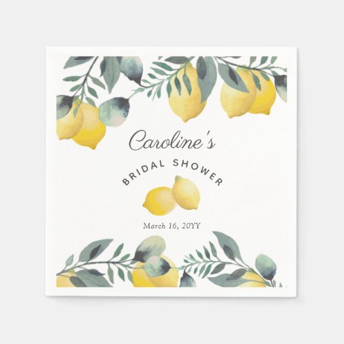 Modern Watercolor Lemons  Greenery Bridal Shower Napkins