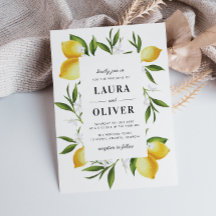 modern watercolor lemons greenery wedding