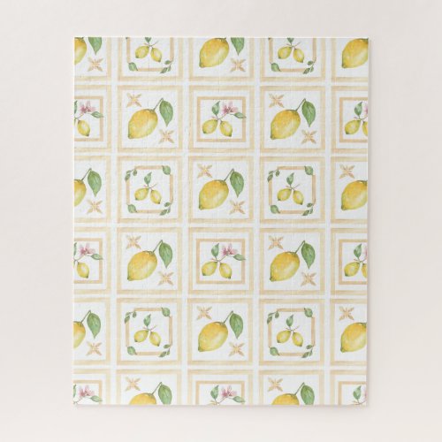 Modern Watercolor Lemons Pattern Citrus Fruits Jigsaw Puzzle