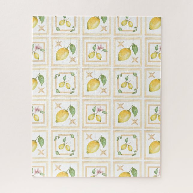 Modern Watercolor Lemons Pattern Citrus Fruits Jigsaw Puzzle (Vertical)