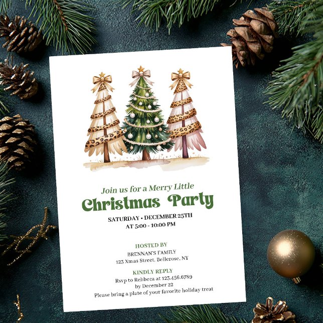 Modern watercolor leopard Christmas tree invite (Modern watercolor leopard Christmas tree invite)