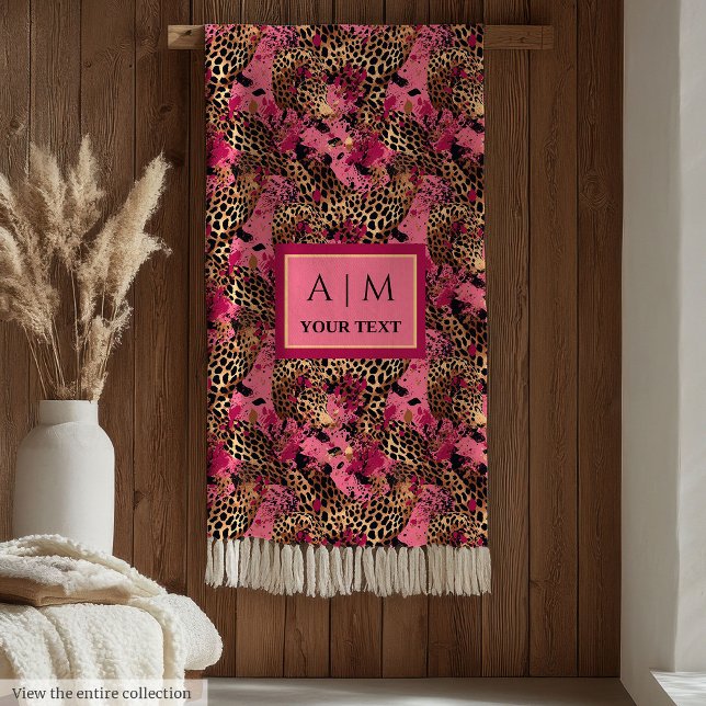 Modern watercolor leopard skin magenta throw fleece blanket (Chic watercolor leopard skin pink luxe blanket)