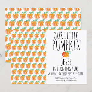 Modern Watercolor Little Halloween Pumpkin Invitation
