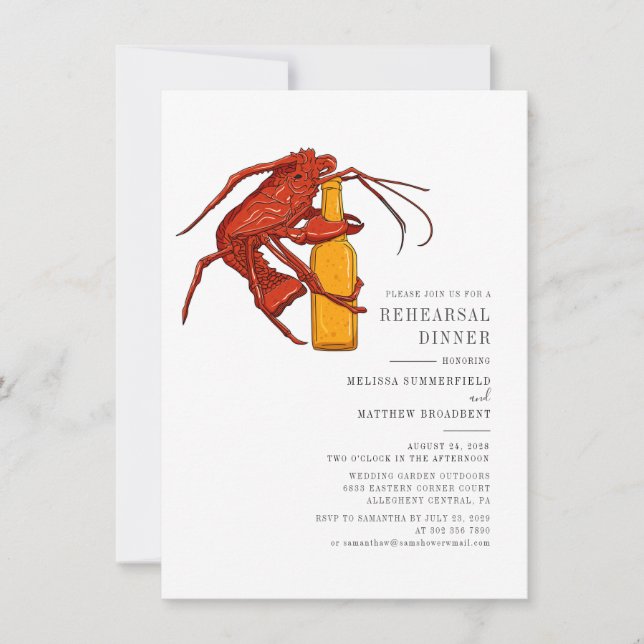 Modern Watercolor Lobster Seafood Rehearsal Dinner Invitation (Front)