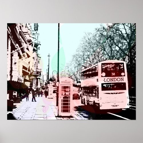 Modern Watercolor London Street Scene Pop Art Poster