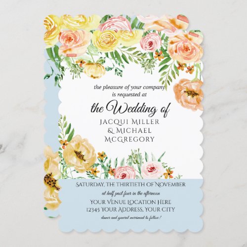 Modern Watercolor Loose Yellow Peach Blush Floral Invitation