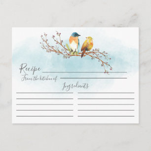 Modern Watercolor Love Birds Recipe Card